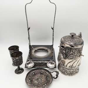 Antique Rogers Smith & Co. Silver Plated Tilt Water Pitcher With Goblets - Quadruple Silver 