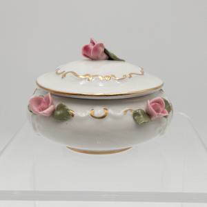 DRESDEN Capodimonte  Porcelain Lidded Powder Jar & Trinket Box  w/ Attached Flowers 