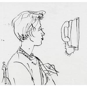 Untitled ( Seated Woman, Wall Phone and Cat ) by Dong Kingman, Image 2.