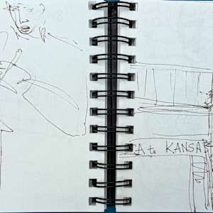 Drawings of Patrick O'Connor's presentation about his book, Wichita Blues,  The Kansas African American Museum by Denita Benyshek  Image: Museum director, Shane Carter, speaking.
