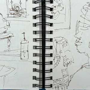 Drawings of Patrick O'Connor's presentation about his book, Wichita Blues,  The Kansas African American Museum by Denita Benyshek  Image: Interior of museum, housed in the 1917 Calvary Baptist Church.