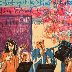 Wichita Jazz Festival, 2024, series of drawings by Denita Benyshek  Image: Rosana Eckert, vocalist, with Mike Steinel, 4/16/24, at Wichita Art Museum