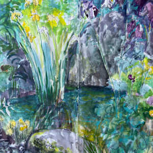 Evening Garden around Pond by Denita Benyshek