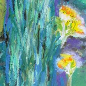Night Garden 5 ,  Juniper and Blooming Yucca by Denita Benyshek 