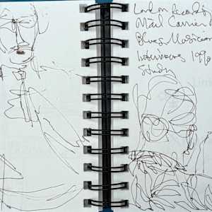 Drawings of Patrick O'Connor's presentation about his book, Wichita Blues,  The Kansas African American Museum by Denita Benyshek  Image: Ted Ayres, former director of the board, introducing Patrick O'Connor.