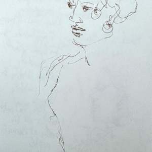 Drawings of Patrick O'Connor's presentation about his book, Wichita Blues,  The Kansas African American Museum by Denita Benyshek  Image: Unknown woman at the museum event.