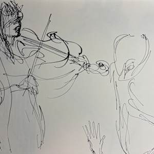 Series: Isabelle de Borchgrave exhibit at Wichita Art Museum by Denita Benyshek  Image: Violinist performing with Wichita ballet, Wichita Art Museum dinner