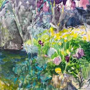 Evening Garden around Pond by Denita Benyshek  Image: Detail, Evening Garden around Pond