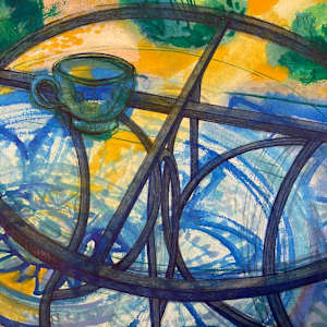 Morning coffee in Garden 2, with table and rug by Denita Benyshek  Image: detail