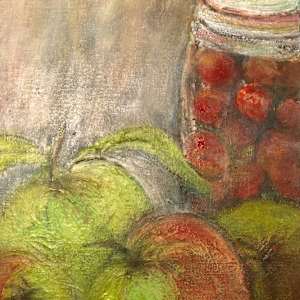 Apples and a jar of plums by Karen Blacklock  Image: Stage 2