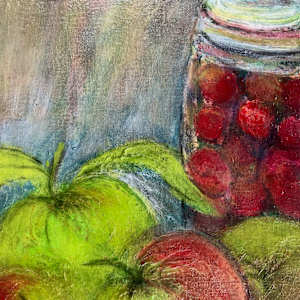 Apples and a jar of plums by Karen Blacklock  Image: final version