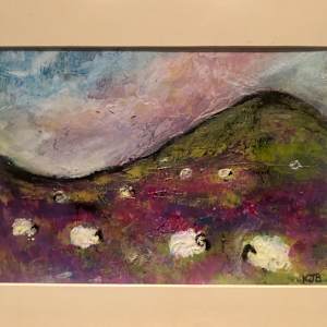 Moorland Sheep II by Karen Blacklock  Image: work on board presented in mount total size including mount 28 x 35.5cm