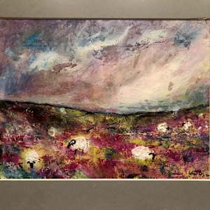 Moorland Sheep I by Karen Blacklock  Image: work on board presented in mount. total size including mount 30 x 36cm