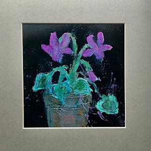 Cyclamen on black II by Karen Blacklock  Image: work on board presented in mount total size 27 x 27 cm