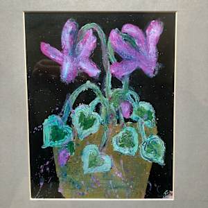 Cyclamen on black III by Karen Blacklock  Image: presented mounted total size 36 x 30 cm
