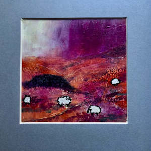 Moorland Sheep II by Karen Blacklock  Image: presented mounted and in frame total size 23 x 23 cm