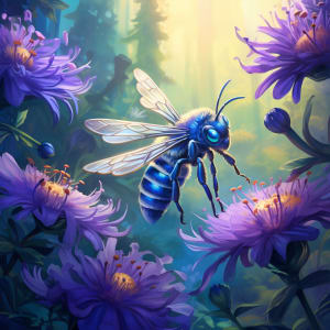 Blue bee with purple flowers No. 2 by Wren Sarrow