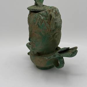 Roman Bronze Busted Oil Lamp 