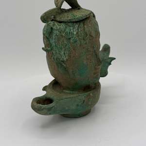 Roman Bronze Busted Oil Lamp 