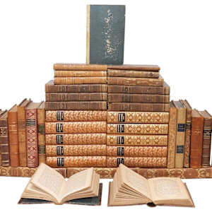 (50) FRENCH LEATHER-BOUND LIBRARY SHELF BOOKS, THEATER & MEMOIRS, Image 1.