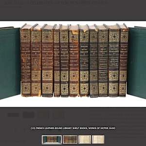 FRENCH LEATHER-BOUND LIBRARY SHELF BOOKS, WORKS OF VICTOR HUGO, Image 3.