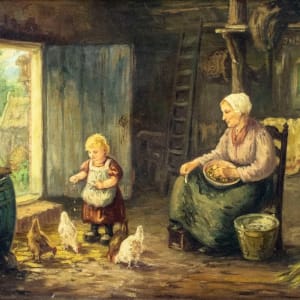 “Mother and Child Feeding Chickens” by Bernard Johan De Hoog