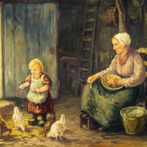 “Mother and Child Feeding Chickens” by Bernard Johan De Hoog 