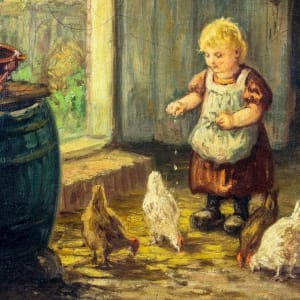 “Mother and Child Feeding Chickens” by Bernard Johan De Hoog 