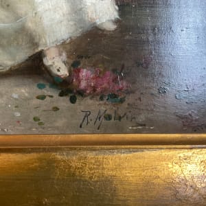 “The First Rose” a Lady in the Garden by German School, R Malvin 