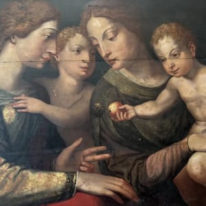 “ Holy Family Virgin Mary Christ Child  “ Old Master Simon de Chalons Circle Oil on Panel by Simon de Chalons 