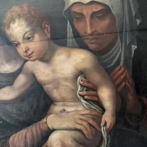 “ Holy Family Virgin Mary Christ Child  “ Old Master Simon de Chalons Circle Oil on Panel by Simon de Chalons 