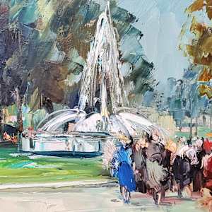 Impressionist Impasto Fountain Landscape by Unknown 