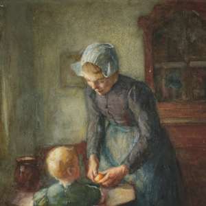 Lammert Leibe Van Der Tonge  “Mother and Child” Watercolor by Lammert Leire van der Tonge 