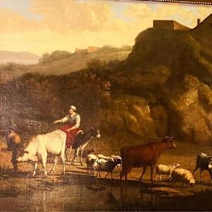 17th CENTURY DUTCH ITALIANATE  LANDSCAPE WITH DROVERS” by NICOLAS BERCHEM 