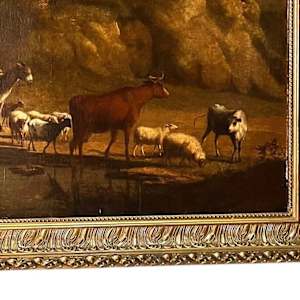 17th CENTURY DUTCH ITALIANATE  LANDSCAPE WITH DROVERS” by NICOLAS BERCHEM 