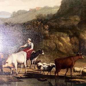 17th CENTURY DUTCH ITALIANATE  LANDSCAPE WITH DROVERS” by NICOLAS BERCHEM 