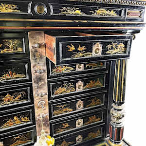 NAPOLEON III FRENCH EBONIZED CHINOISERIE  MECHANICAL CABINET 