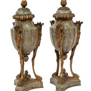 Pair of Napoleon III Bronze Mounted Marble Cassolettes c. 1870-1885 by Susse Freres Foundry