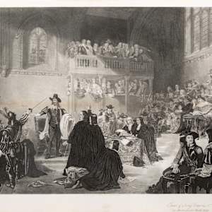 "The Trial of Thomas Earl of Strafford in Westminster Hall 1641" by James Scott (British, 1809-1899