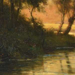 "A Cottage by the River at Sunset," by LOUIS ASTON KNIGHT (American 1873-1948), Image 2.