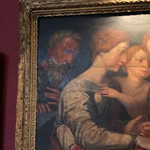 “ Holy Family Virgin Mary Christ Child  “ Old Master Simon de Chalons Circle Oil on Panel by Simon de Chalons 