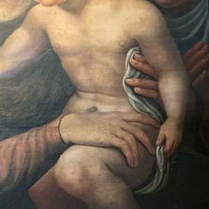 “ Holy Family Virgin Mary Christ Child  “ Old Master Simon de Chalons Circle Oil on Panel by Simon de Chalons 