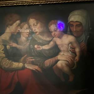 “ Holy Family Virgin Mary Christ Child  “ Old Master Simon de Chalons Circle Oil on Panel by Simon de Chalons 