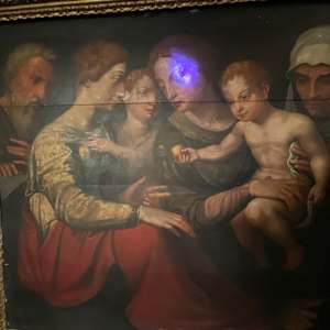“ Holy Family Virgin Mary Christ Child  “ Old Master Simon de Chalons Circle Oil on Panel by Simon de Chalons 