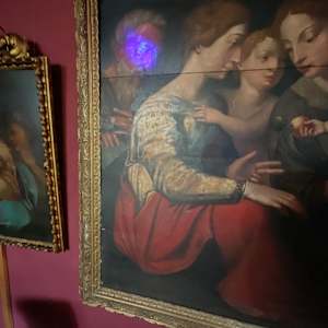 “ Holy Family Virgin Mary Christ Child  “ Old Master Simon de Chalons Circle Oil on Panel by Simon de Chalons 
