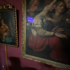 “ Holy Family Virgin Mary Christ Child  “ Old Master Simon de Chalons Circle Oil on Panel by Simon de Chalons 