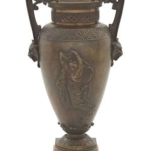 19th Century French Bronze Patine and Marble Neo-Grec Urn by Alfred Daubree (French, 1817-1885)