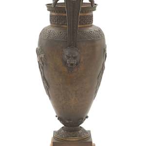 19th Century French Bronze Patine and Marble Neo-Grec Urn by Alfred Daubree (French, 1817-1885) 