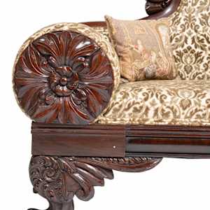 American Classical Carved Mahogany Meridienne by Anthony Quervelle, Philadelphia manner of 