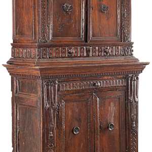 18th Century Italian Baroque Carved Walnut Two Tier Cabinet 